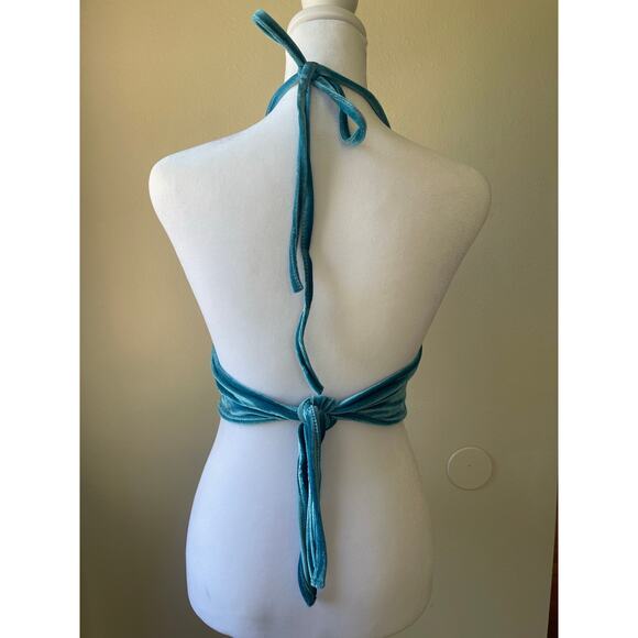 Y2K Blue Velvet O-Ring Halter Top – Size Small - Picture 3 of 4